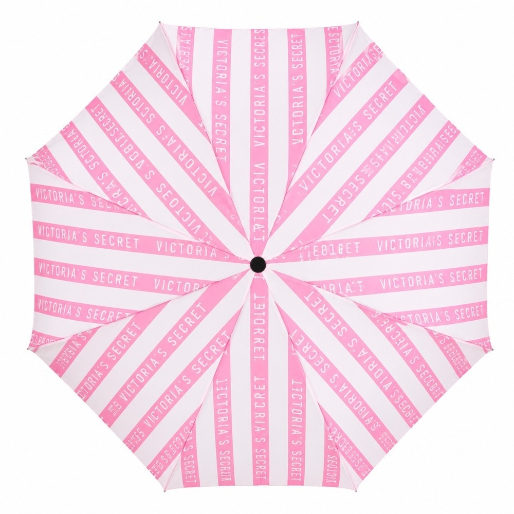 VICTORIA'S SECRET Iconic Stripe Rain Compact Umbrella Logo Retractable Pink Logo